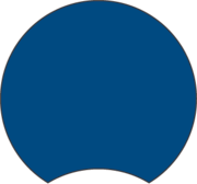 Blue log graphic, round with half-moon-shaped notch