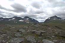 Photo du massif de Norra Storfjället en été.