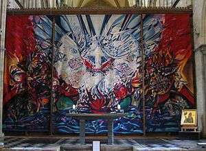  Altar designed by Robert Potter. Tapestry designed by John Piper. Icon of St Richard (bottom right) Sergei Fyodorov.