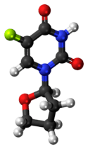 Ball-and-stick model of the tegafur molecule