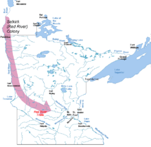 Map of the area of modern Minnesota and some surrounding areas showing forts and settlements of the early to mid 19th century.