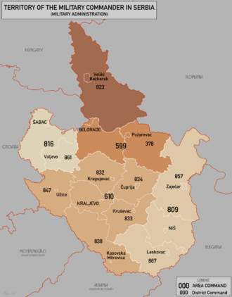 a map showing the administrative divisions of the German-occupied territory of Serbia