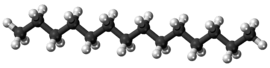Ball-and-stick model of the tetradecane molecule