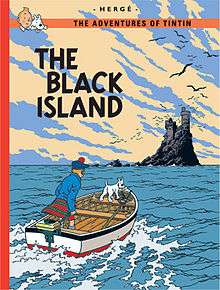 Tintin and Snowy are steering a motorboat to a sinister island.