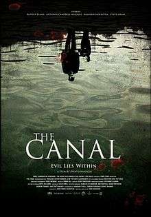 A film poster showing the reflection of man and a young boy in the water.  At the bottom of the poster, the tag line says, "Evil lies within".