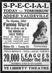 An old text advertisement with a small photo of Fannie Ward on the right