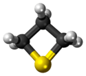 Ball-and-stick model of the thietane molecule