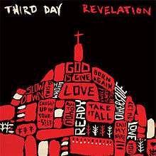 The words 'Third Day' and 'Revelation' are written on the top-left and top-right side of the picture, respectively, with a mountain standing directly below them. A cross is planted on the top of the mountain.