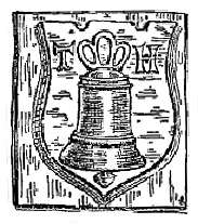 The foundry stamp of Thomas Hatch, showing a shield bearing a bell with the initials T and H on either side