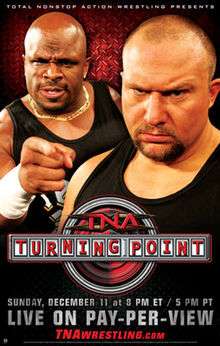 A poster featuring an American white male and an American black male staring and pointing with a red logo below them that says "Turning Point"