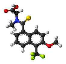 Ball-and-stick model of the tolrestat molecule