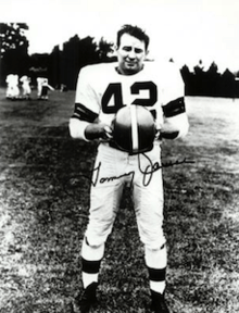 James pictured in a Cleveland Browns uniform in a publicity shot