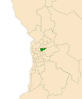 Map of Adelaide, South Australia with electoral district of Torrens highlighted
