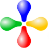 Logo: four differently coloured bulbs in a circle