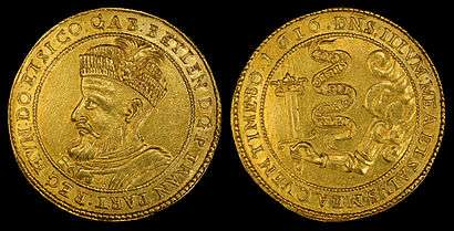 1616 ten-ducat gold coin depicting Gabriel Bethlen as Prince of Transylvania
