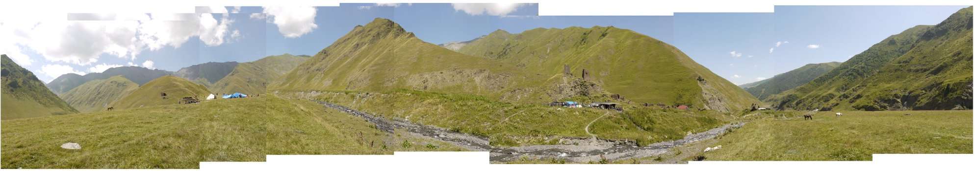 A panorama of Tsovata in the mountainous eastern Georgian region of Tusheti. The photograph was taken during the Bats people's annual summer festival (dadaloba) in 2010.