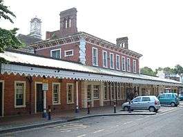 Photograph showing the exterior of Tunbridge Wells station, up side buildings.