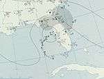Weather map depicting a storm approaching Florida from the west