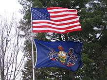 U.S. and Pa. flags near Lock Lomond