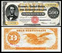 $500 Gold Certificate, Series 1922, Fr.xxxx, depicting Abraham Lincoln