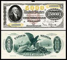 $5,000 Legal Tender note proof, Series 1878, Fr.188, depicting James Madison.