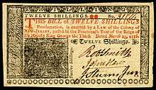 New Jersey colonial currency, 12 shilling, 1776 (obverse)