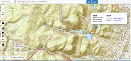 USGS overview indicating Kittanning Gap's, Pennsylvania location near Altoona, PA and showing the PRR Horseshoe Curve.png