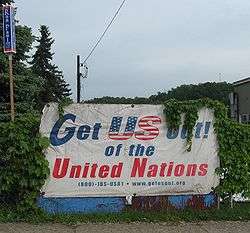Political sign in white background advocating for removal of United States from the United Nations