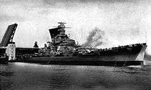 The battleship Massachusetts passed through an opened drawbridge