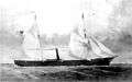 a two-masted schooner steaming with full sails
