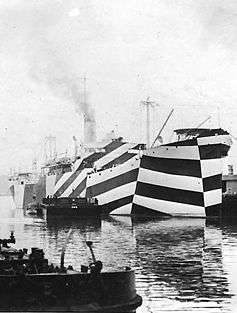 WW1 ship in dazzle camouflage