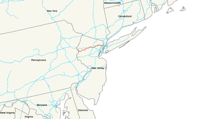A map showing major highways in the Middle Atlantic region of the United States. US 46 runs east–west across the northern part of New Jersey.