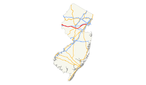 A map of New Jersey showing major roads. US 22 runs east to west across the northern part of the state.