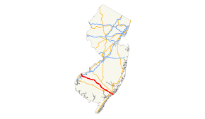 A map of New Jersey showing major roads. US 322 runs northwest to southeast across the southern part of the state.
