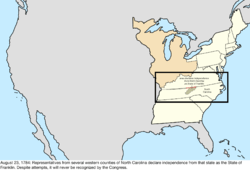 Map of the change to the United States in central North America on August 23, 1784