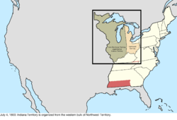 Map of the change to the United States in central North America on July 4, 1800