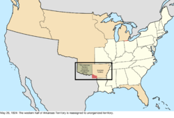 Map of the change to the United States in central North America on May 26, 1824