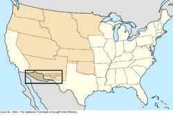 Map of the change to the United States in central North America on June 30, 1854