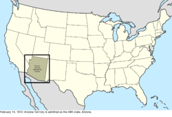 Map of the change to the United States in central North America on February 14, 1912