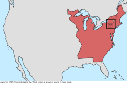 Map of the change to the international disputes involving the United States in central North America on June 16, 1781