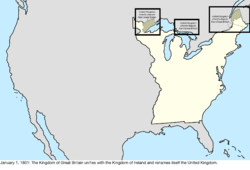 Map of the change to international disputes involving the United States in central North America on January 1, 1801