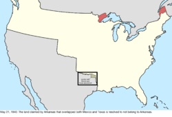 Map of the change to the international disputes involving the United States in central North America on May 21, 1840