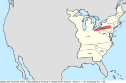 Map of the United States in central North America from March 1, 1781, to October 29, 1782