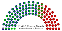 A graph using colored dots to show 57 Democrats, 9 Republicans, and 2 independents voted to confirm Sotomayor, while 31 Republicans vote against, and 1 Democrat did not vote.