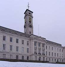 Photograph of the University of Nottingham's Trent Building on University Park, in the January 2013 snow