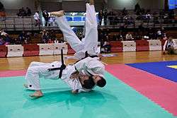 Practitioners demonstrating Ura-nage Judo throw