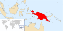 Map showing the distribution of Varanus prasinus, found throughout Papua New Guinea and several islands in the Torres Strait.