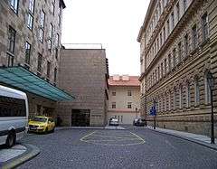 Veleslavínova street, near the entrance of theFour Seasons Hotel in Prague