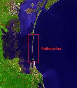 The island of Pellestrina. Southern part of the Venetian Lagoon(Pellestrina highlighted)