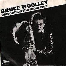 Bruce Woolley behind a horse, with the text "Bruce Woolley Video Killed the Radio Star" on the top left